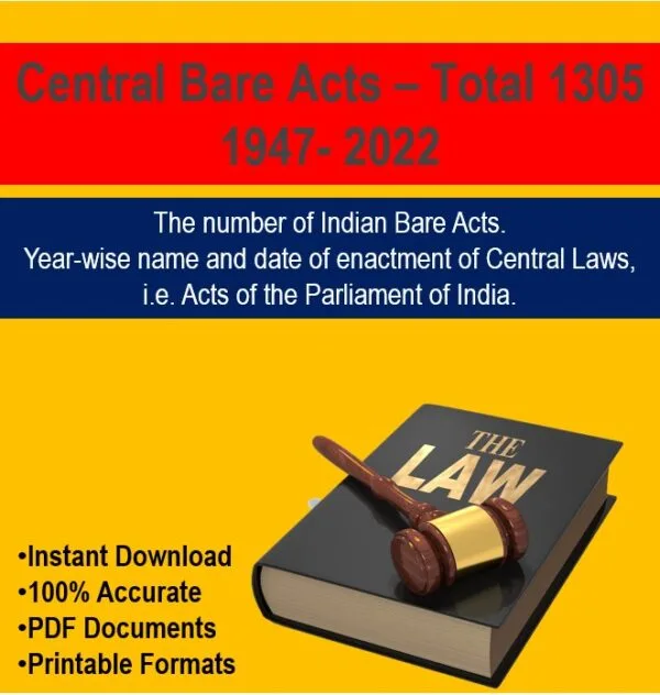 Central Bare Acts of India showing year-wise list of parliamentary laws from 1947 to 2022