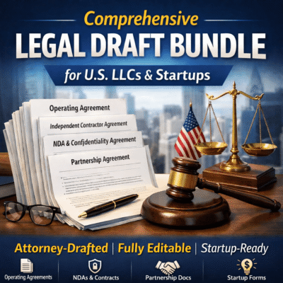 Comprehensive legal draft bundle for U.S. LLCs and startups featuring attorney-drafted business contracts and compliance documents