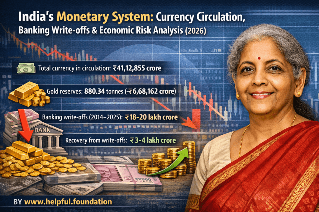 ECONOMIC, India monetary system 2026 diagram showing currency circulation, banking sector and gold reserves analysis