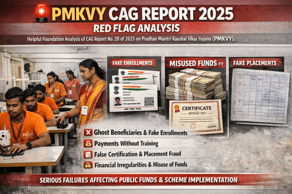 CAG Report 2025 PMKVY audit highlighting data duplication irregularities fake beneficiaries and financial issues in skill development scheme