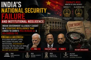 Featured image illustrating an analysis of alleged national security failures, intelligence lapses, and institutional accountability involving the PMO, NSA Ajit Doval, the Ministry of Home Affairs, Military Intelligence, and purported links to China's MSS intelligence operations.
